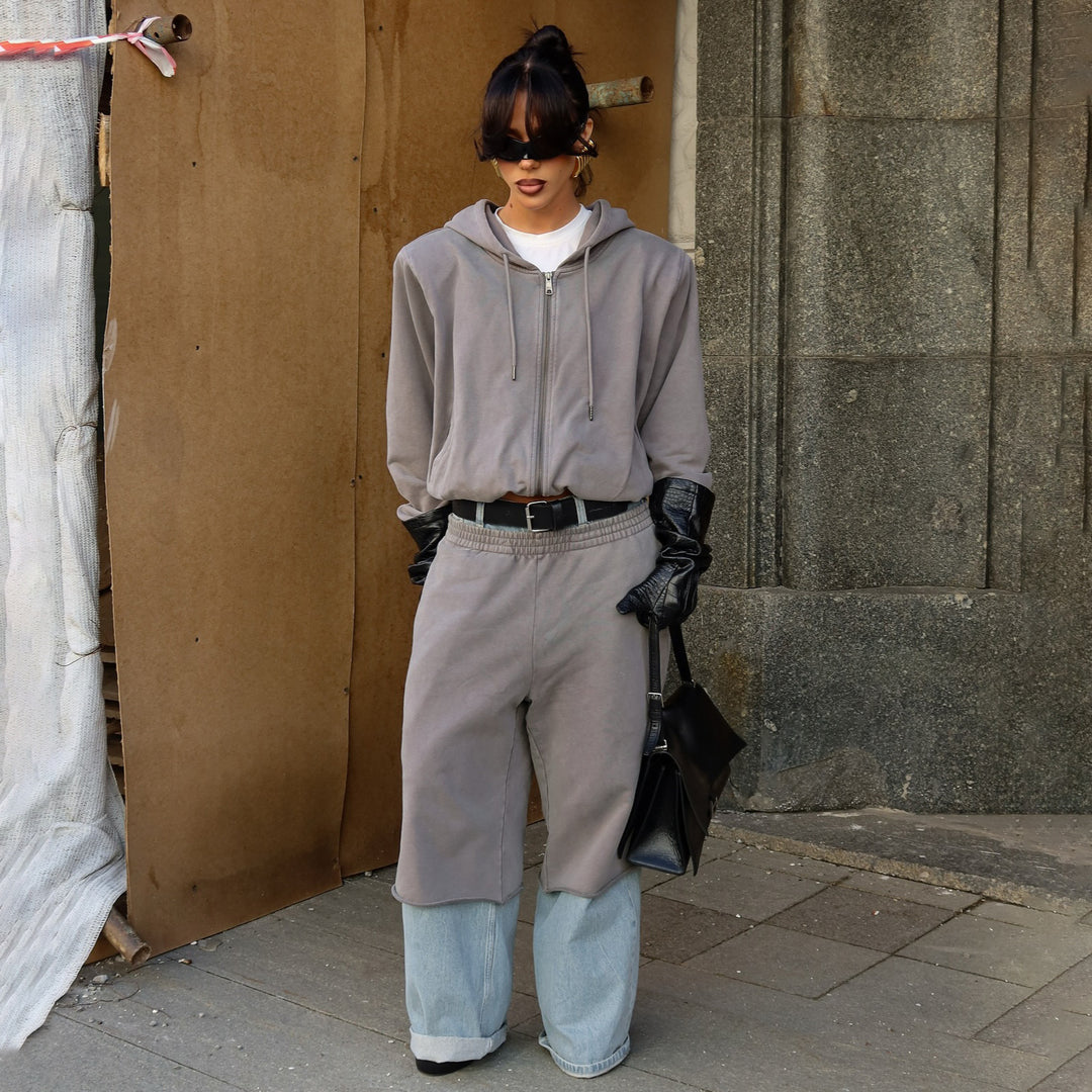 Damen Bequemer Jumpsuit mit Hoodie und weitem Bein Drune