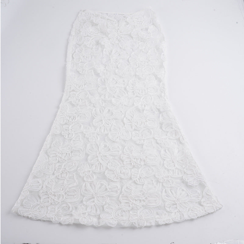 Damen Eleganter Spitzenrock mit floralen Applikationen und fließendem Schnitt Drune