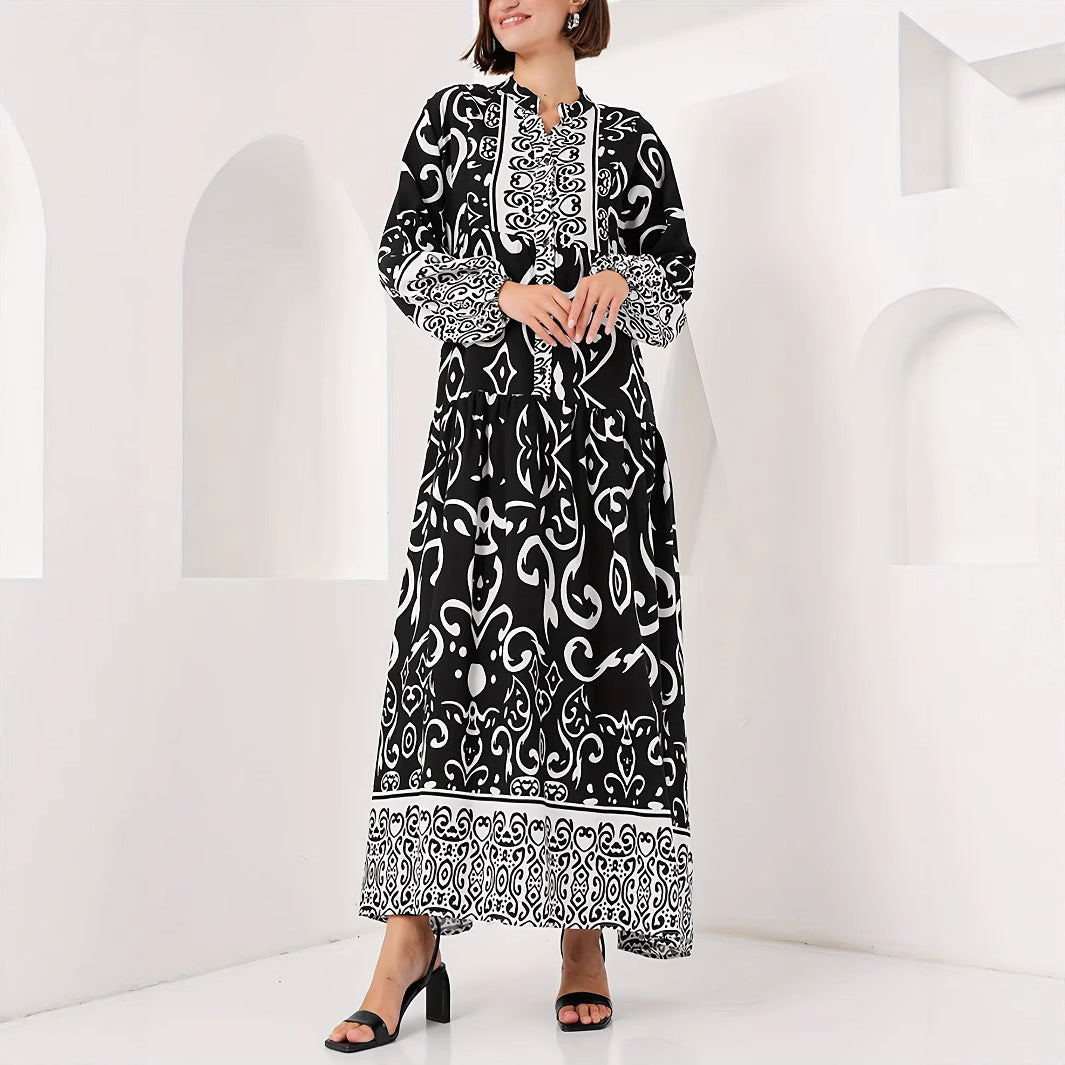 Damen Maxikleid mit kunstvollem Musterdruck Drune