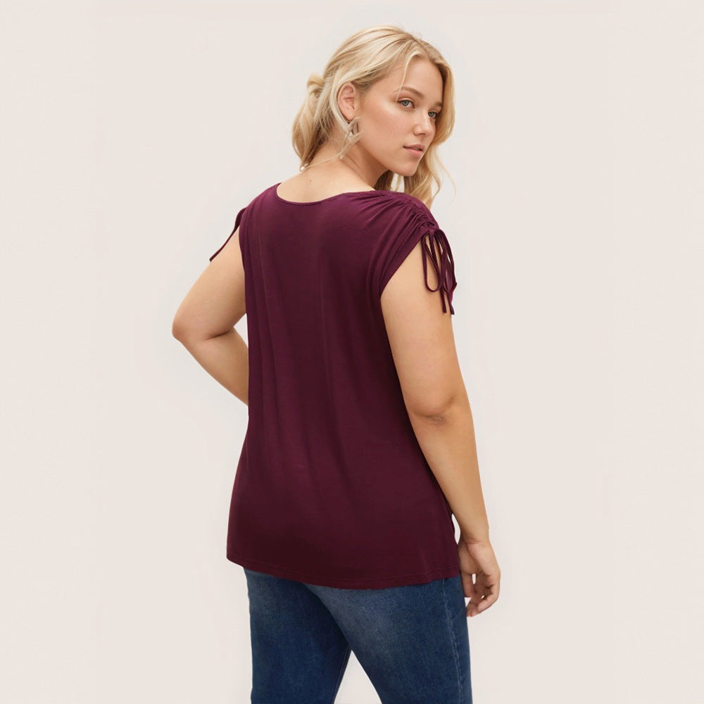 Damen elegantes Oberteil mit lässigem Drapierung und seitlichen Bindebändern Drune