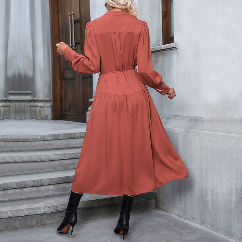 Damen Elegantes Maxikleid mit Knopfleiste und Schlitz Drune