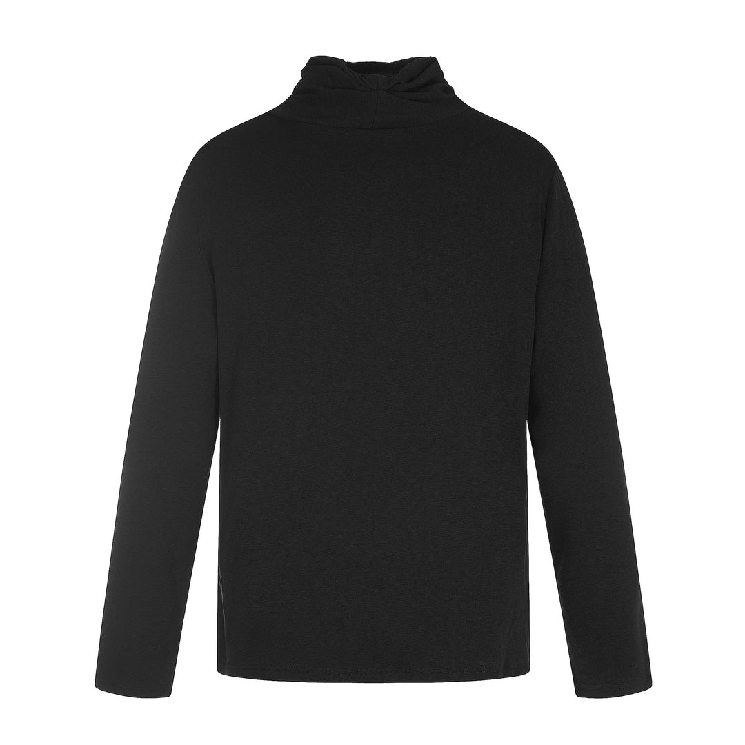 Damen Feines Baumwoll-Longsleeve mit gedrehtem Stehkragen und schmaler Silhouette Drune