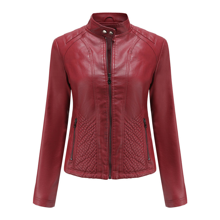 Damen nan taillierte Biker-Kunstlederjacke mit Stehkragen und gesteppter Seitenpartie Drune