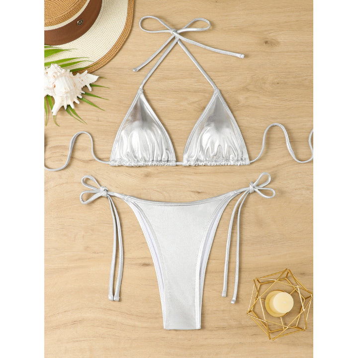 Damen Triangel-Bikini mit funkelndem Metallic-Finish und verstellbaren Bändern Drune