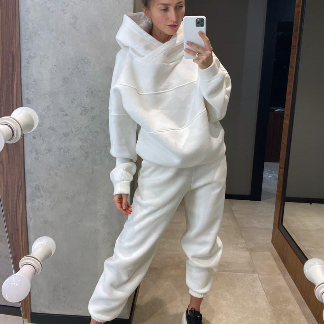 Damen Oversized Loungewear-Set aus schwerem French-Terry mit strukturierter Kapuze und Relax-Jogginghose Drune