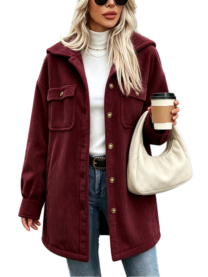 Damen Cordjacke mit Kapuze, oversized und aufgesetzten Taschen Drune