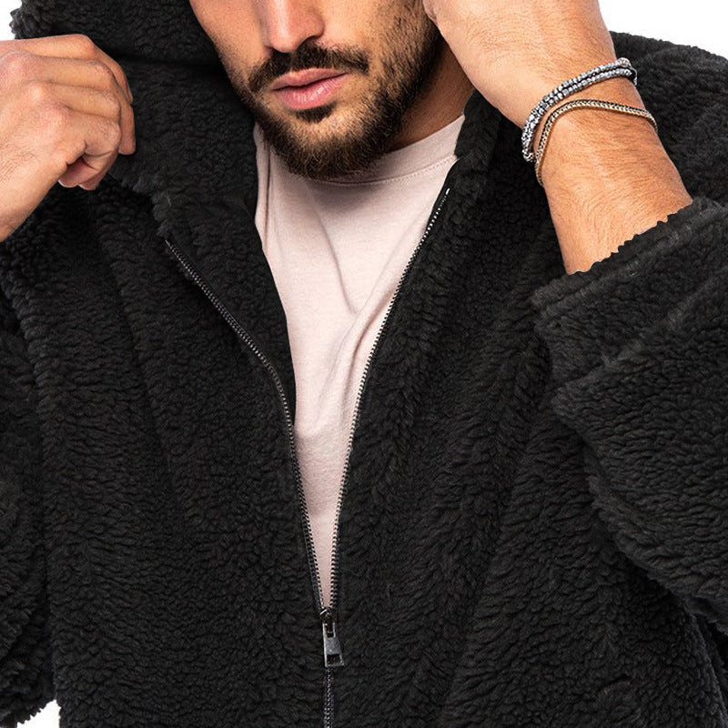 Herren Gemütliche Fleece-Jacke mit Kapuze und Reißverschluss Drune