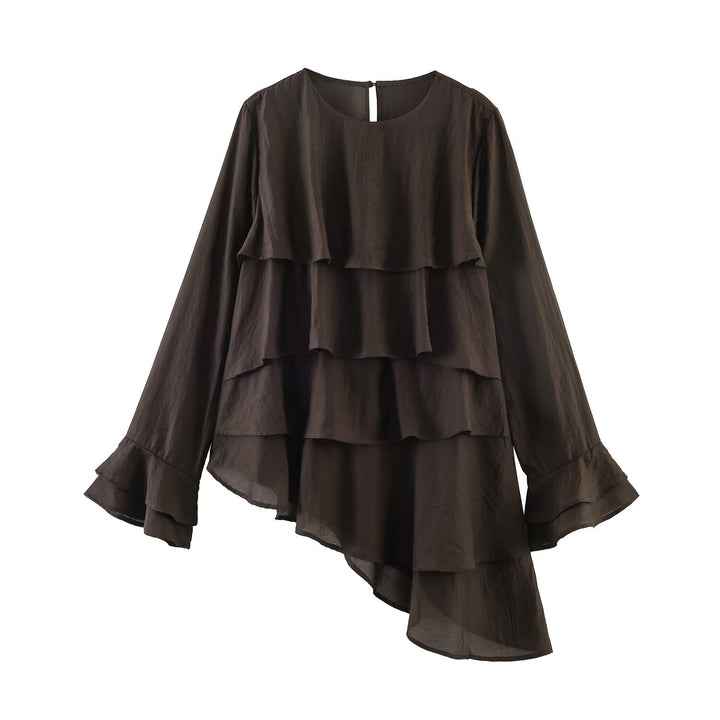 Damen Gestufte Rüschenbluse mit Glockenärmeln und asymmetrischem Saum Drune