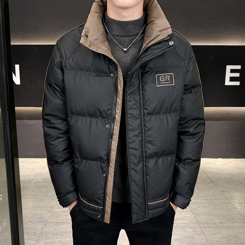 Herren Wattierte Steppjacke mit hohem Kragen, Druckknopfblende & kontrastierendem Seitenstreifen Drune