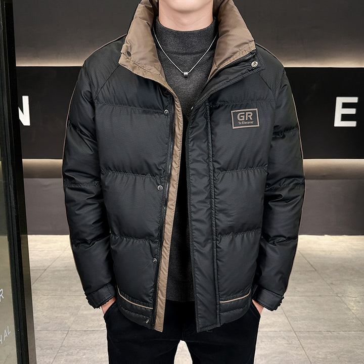 Herren Wattierte Steppjacke mit hohem Kragen, Druckknopfblende & kontrastierendem Seitenstreifen Drune
