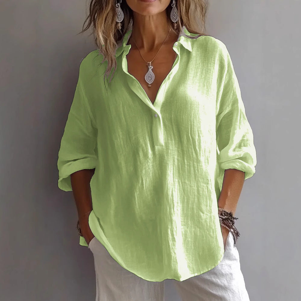 Damen Lockeres Knopf-Bluse Hemd Drune