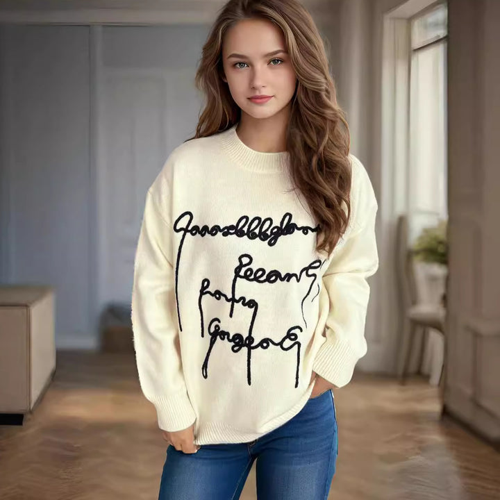 Damen lässiger Pullover mit kreativem Schriftzug Drune