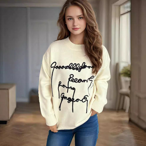 Damen lässiger Pullover mit kreativem Schriftzug Drune