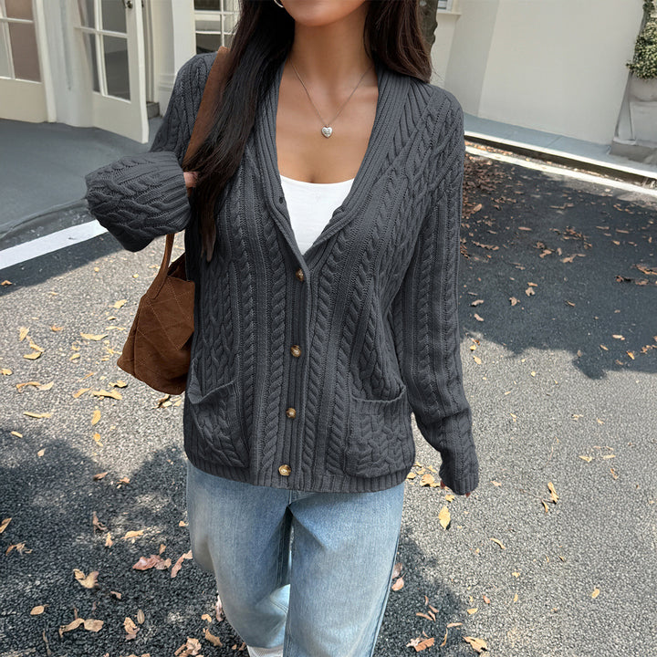 Damen Strickjacke mit Rippstruktur und Knopfverschluss Drune