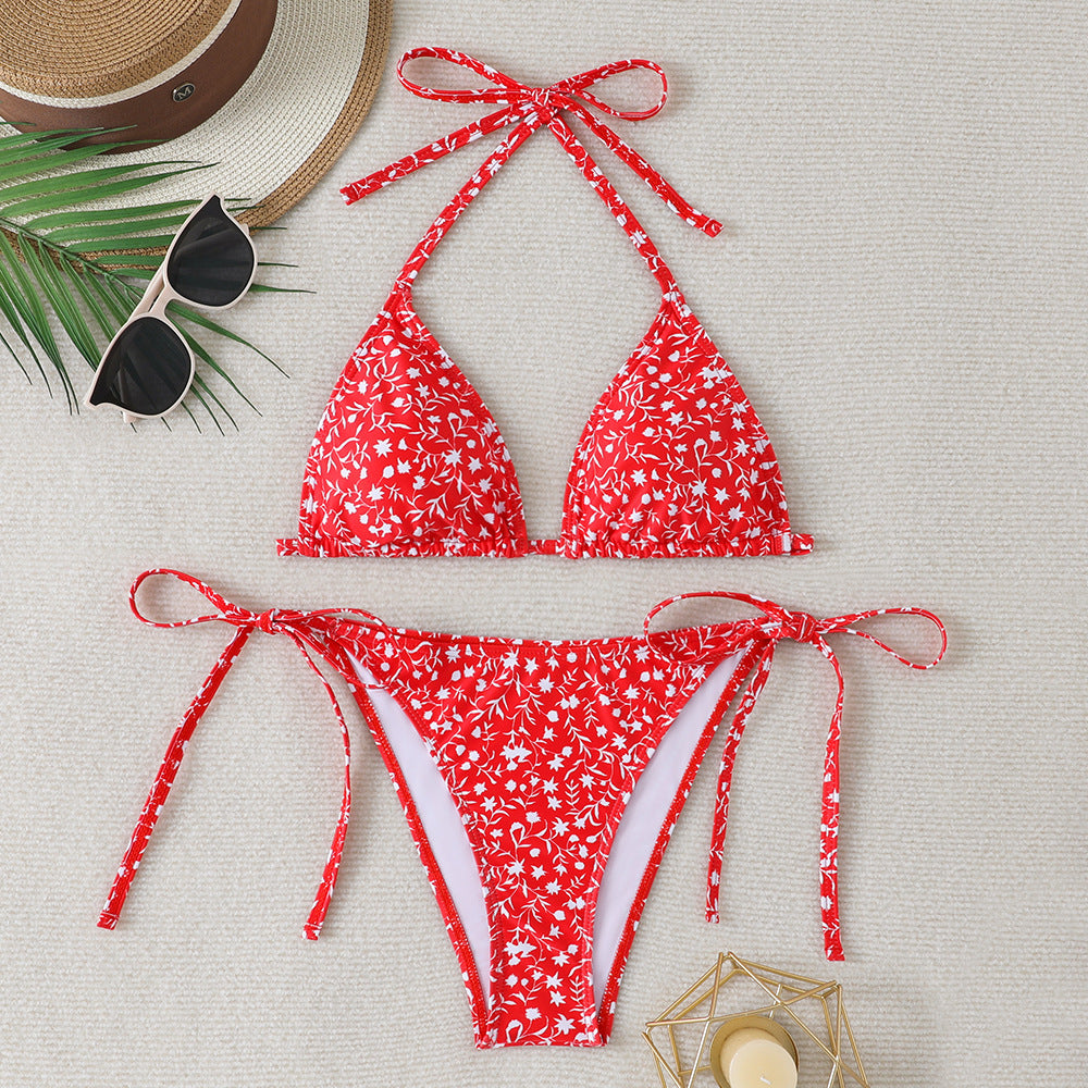 Damen Blumenmuster Triangel-Bikini Drune