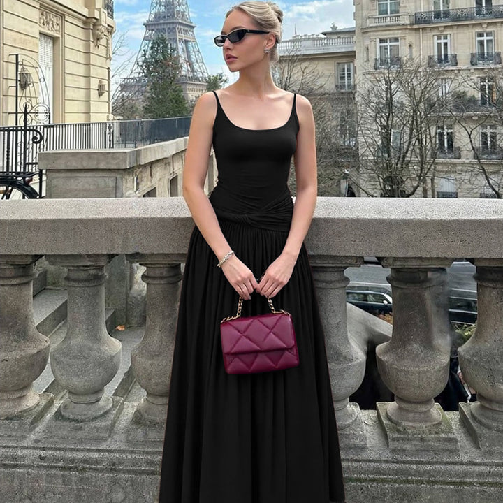 Damen Elegantes Maxikleid mit Drapierung und Spaghetti-Trägern Drune