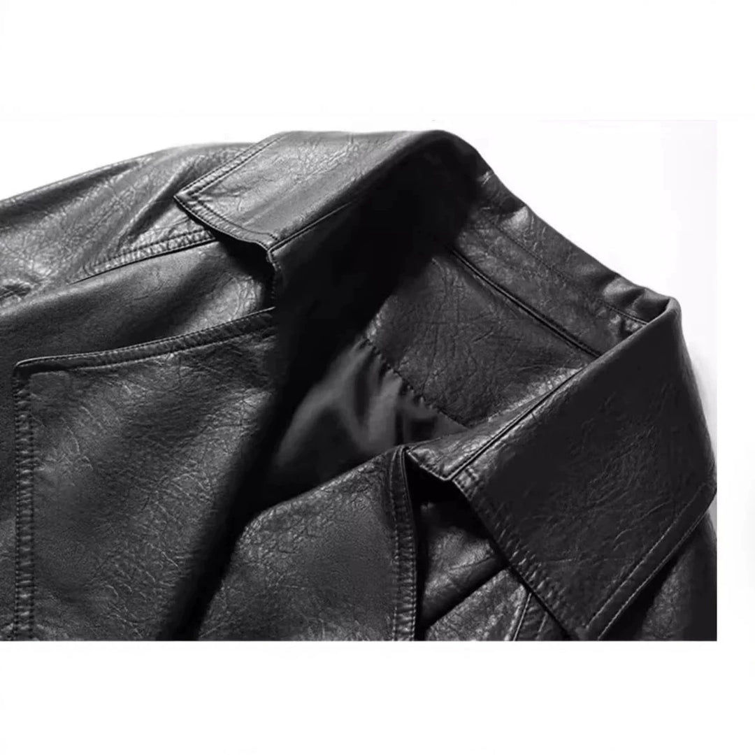 Damen nan taillierter Trenchcoat aus veganem Lederimitat mit weitem Revers und Bindegürtel Drune