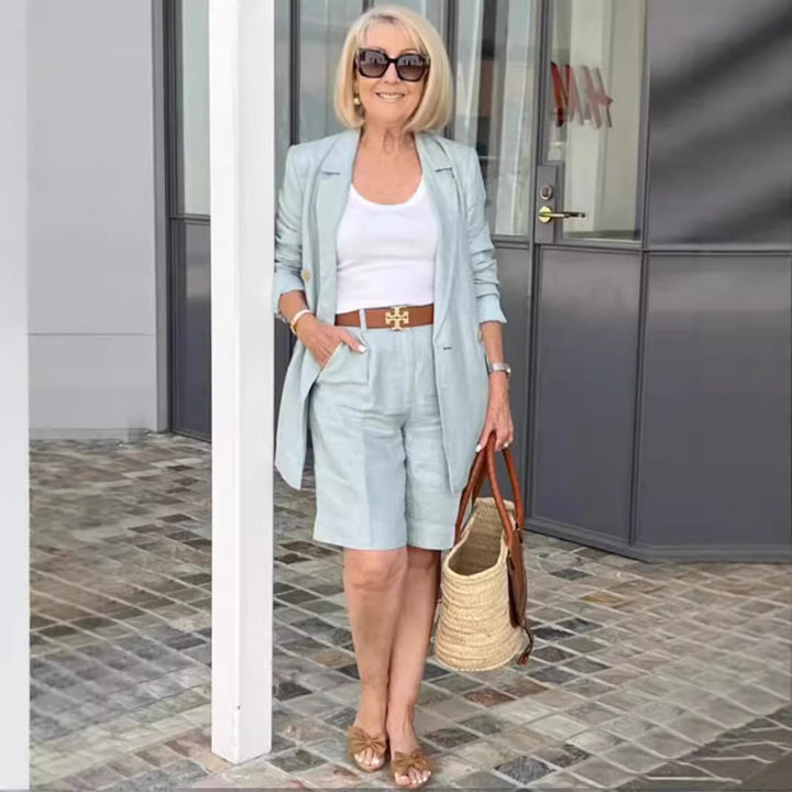 Damen elegantes Blazer-Shorts-Ensemble mit modischer Knopfdetail und hochwertigem Material Drune