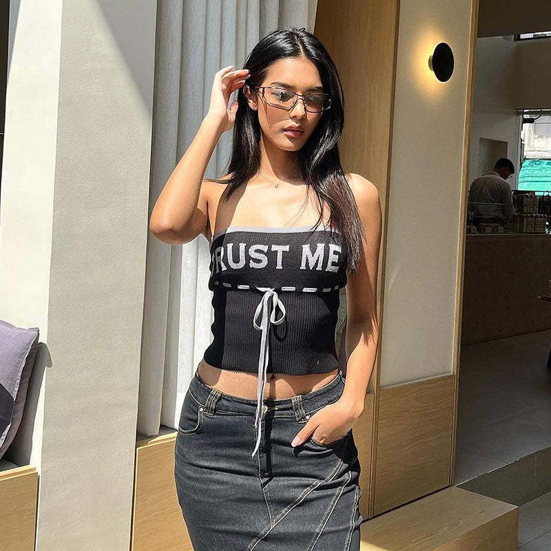 Damen lässiges Bustier-Top mit trendy Schriftzug Drune