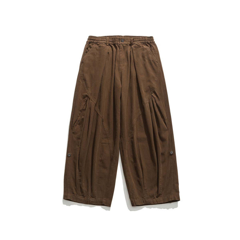 Herren Weite Cropped-Canvas-Hose im Utility‑Look mit elastischem Bund und markanten Falten Drune