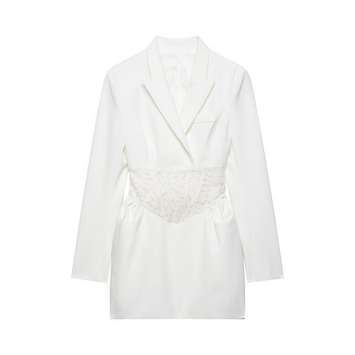 Damen 20+ tailliertes Blazerkleid mit Spitzen‑Corsage und Pattentaschen Drune