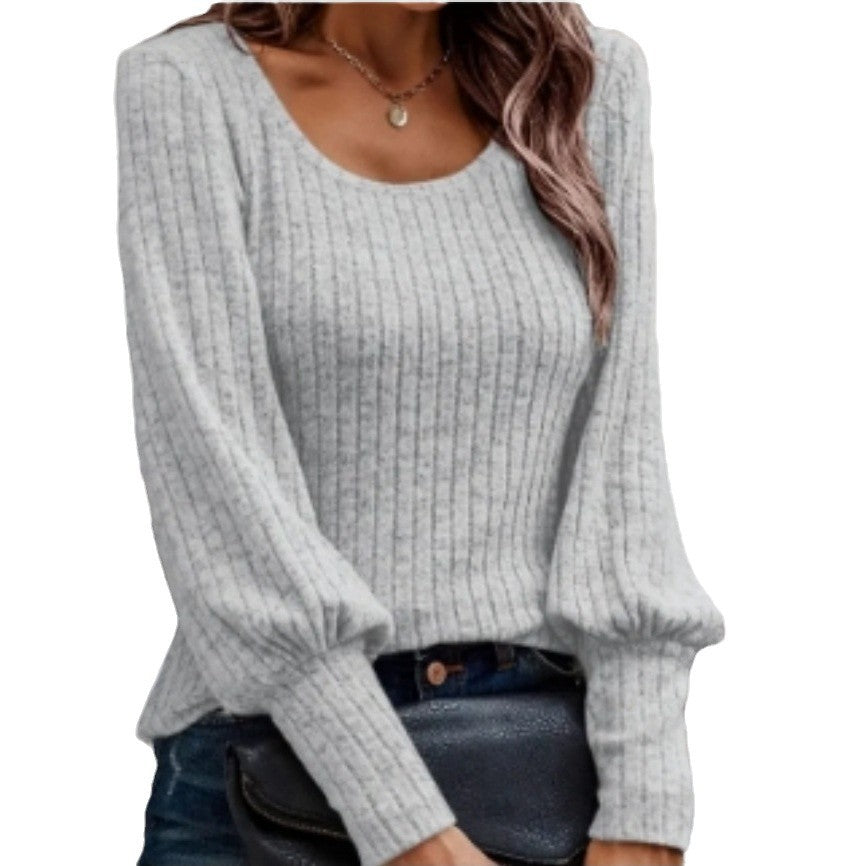 Damen Strickpullover mit Ballonärmeln und feinem Rippmuster Drune
