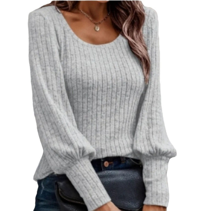 Damen Strickpullover mit Ballonärmeln und feinem Rippmuster Drune