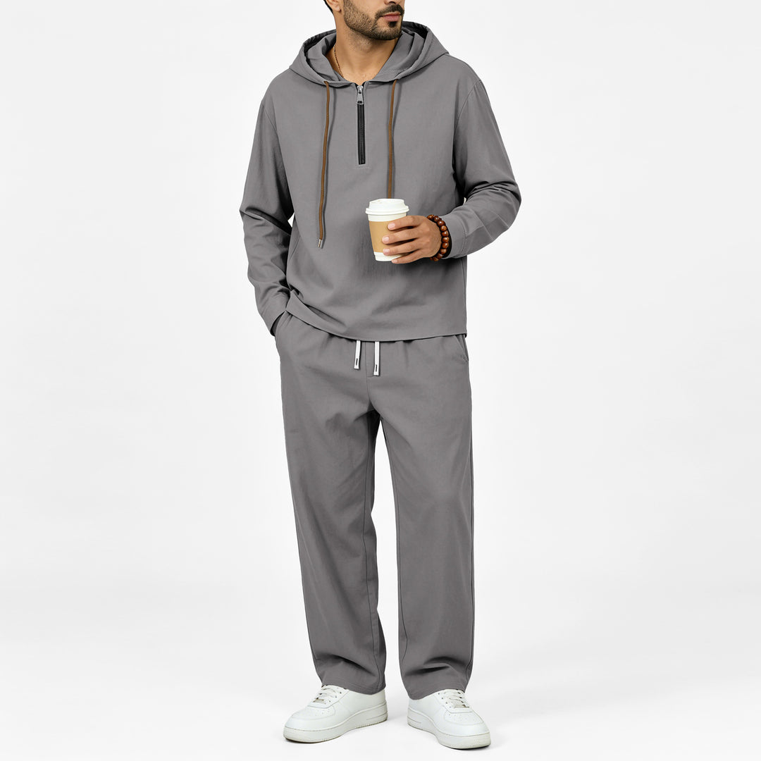 Herren Leichter Halbzip-Kapuzenpullover im Relaxed-Fit mit Kordelzug Drune