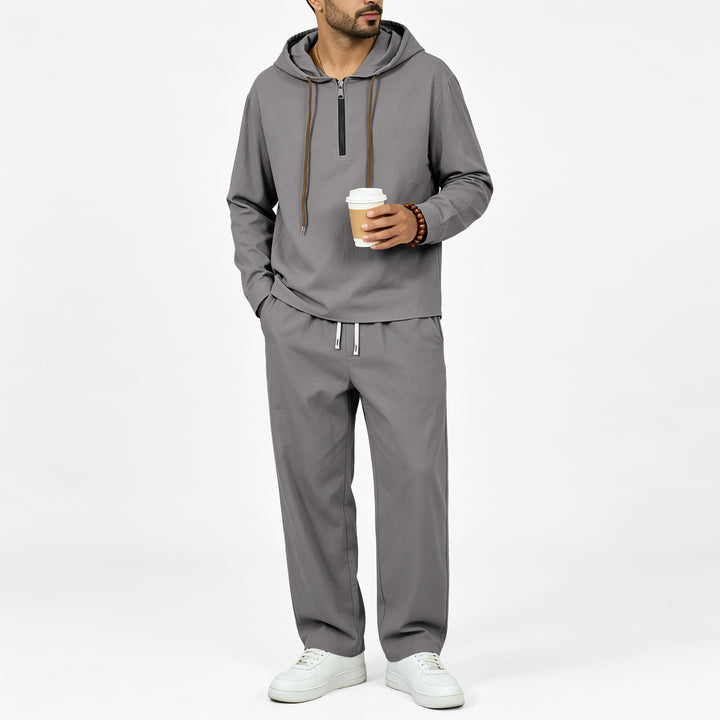 Herren Leichter Halbzip-Kapuzenpullover im Relaxed-Fit mit Kordelzug Drune