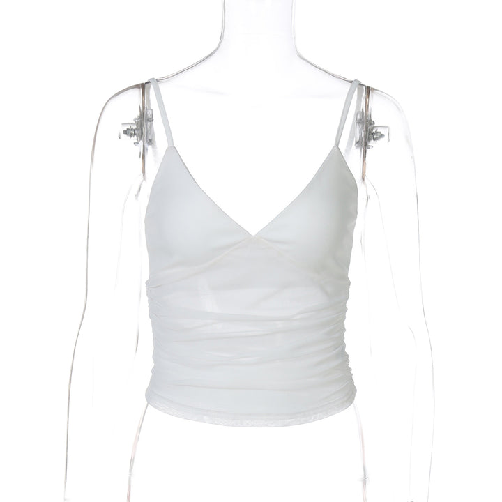 Damen Spaghetti-Träger Blusenoberteil mit transparenter Drapierung Drune