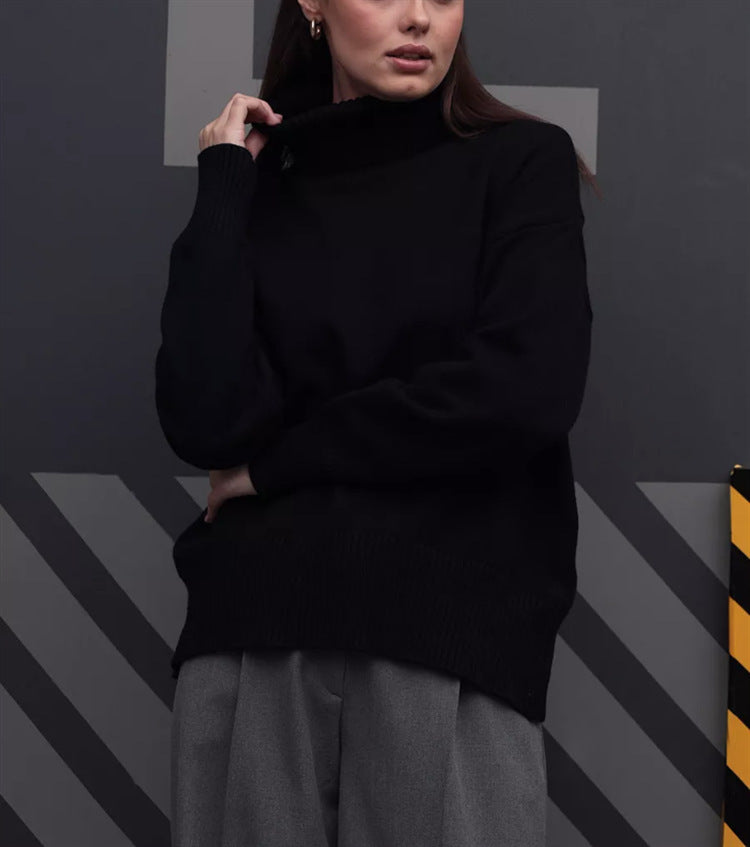 Damen Boxy-Rollkragenpullover aus feinem Feinstrick mit überschnittener Schulter Drune