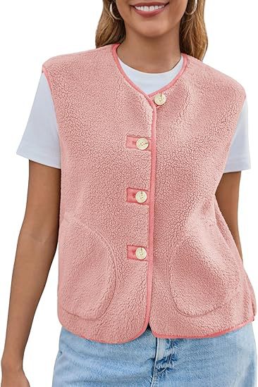 Damen Teddy-Fleeceweste mit Knopfleiste und Eingrifftaschen Drune