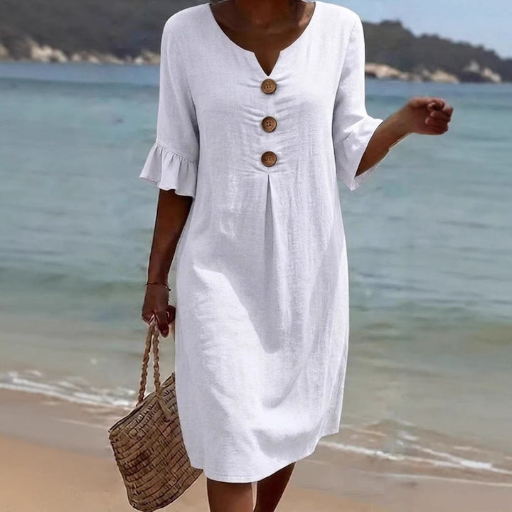 Damen Leichtes Sommerkleid mit Knopfdetails Drune