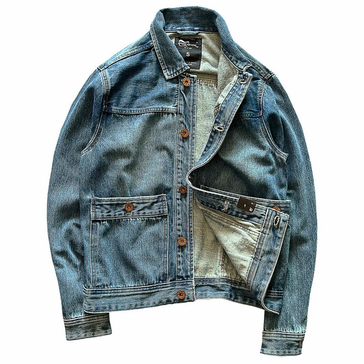 Herren Denimjacke mit aufgesetzten Taschen und modischen Knopfdetails Drune