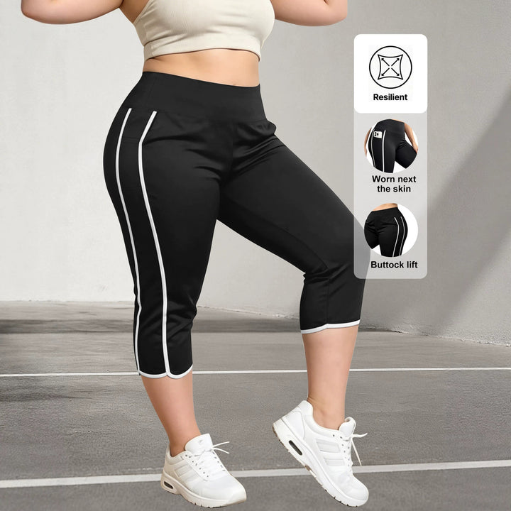 Damen Capri-Sportleggings mit hoher Taille, Bauchkontrolle und seitlicher Smartphone-Tasche Drune