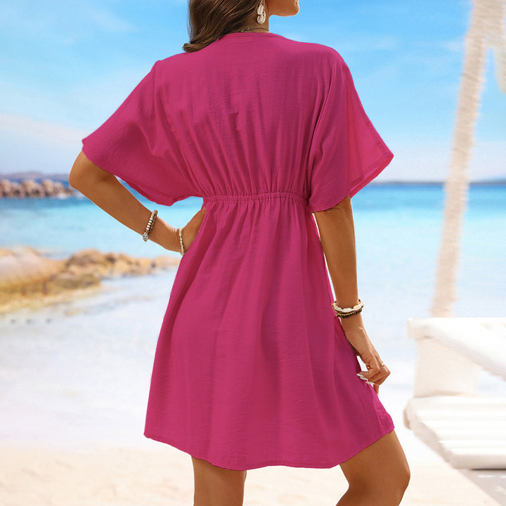Damen Strandkleid mit elegantem V-Ausschnitt und zarten Spitzenverzierungen Drune
