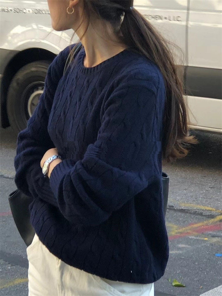 Damen Kastiger Kabelstrick‑Pullover mit Rundhals, extraweichem Wollmix und gerippten Bündchen Drune