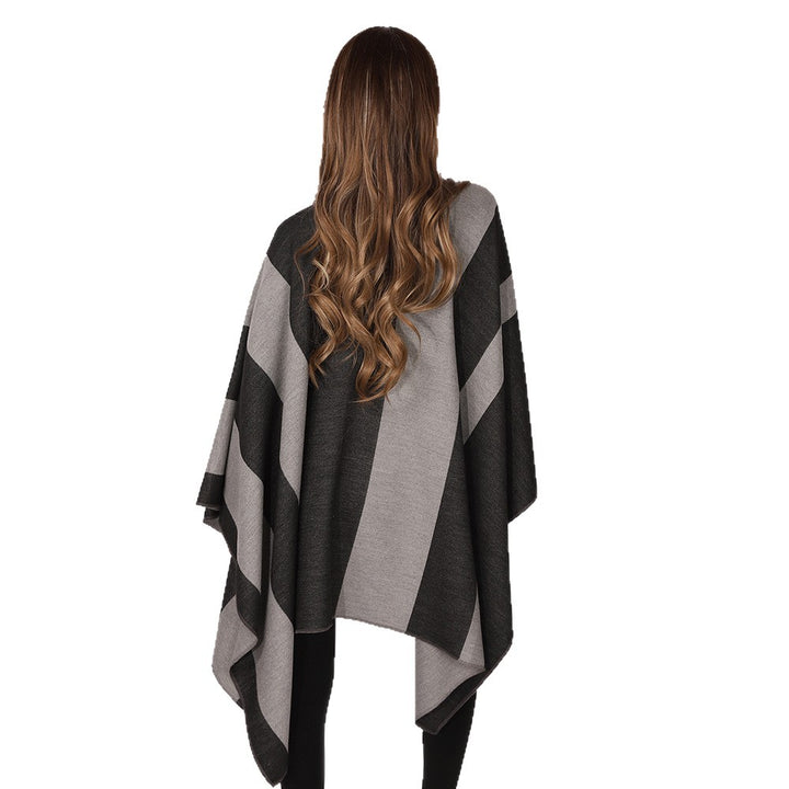 Damen Oversize-Cape mit Blockstreifen und Bindegürtel Drune