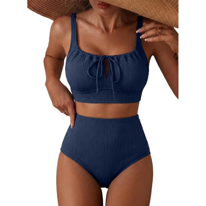 Damen Hochgeschnittener Bikini mit gerafftem Oberteil Drune
