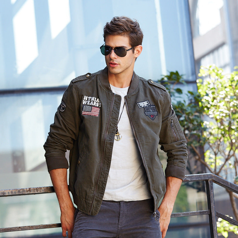 Herren Military‑Aviator Blouson mit Patchapplikationen, Ärmeltasche und Epauletten Drune