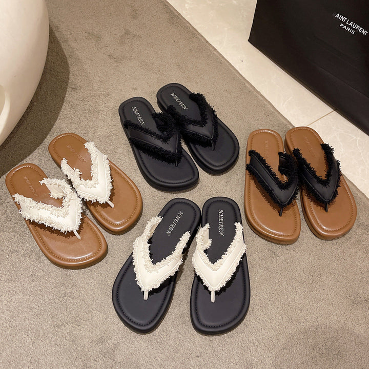Damen Flip-Flops mit modischem Fransen-Design und komfortabler Sohle Drune
