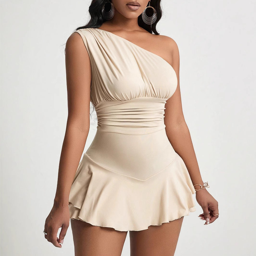Damen asymmetrisches Minikleid mit weichem Material und elegantem Drapierungsdesign Drune