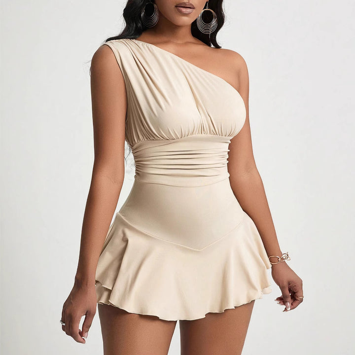 Damen asymmetrisches Minikleid mit weichem Material und elegantem Drapierungsdesign Drune