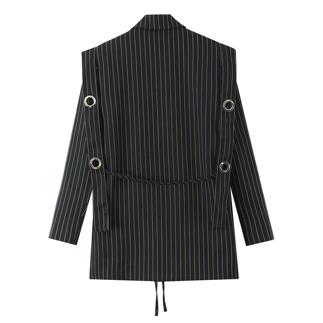 Damen Nadelstreifen-Blazer mit Ösenapplikation und Kordelzug Drune