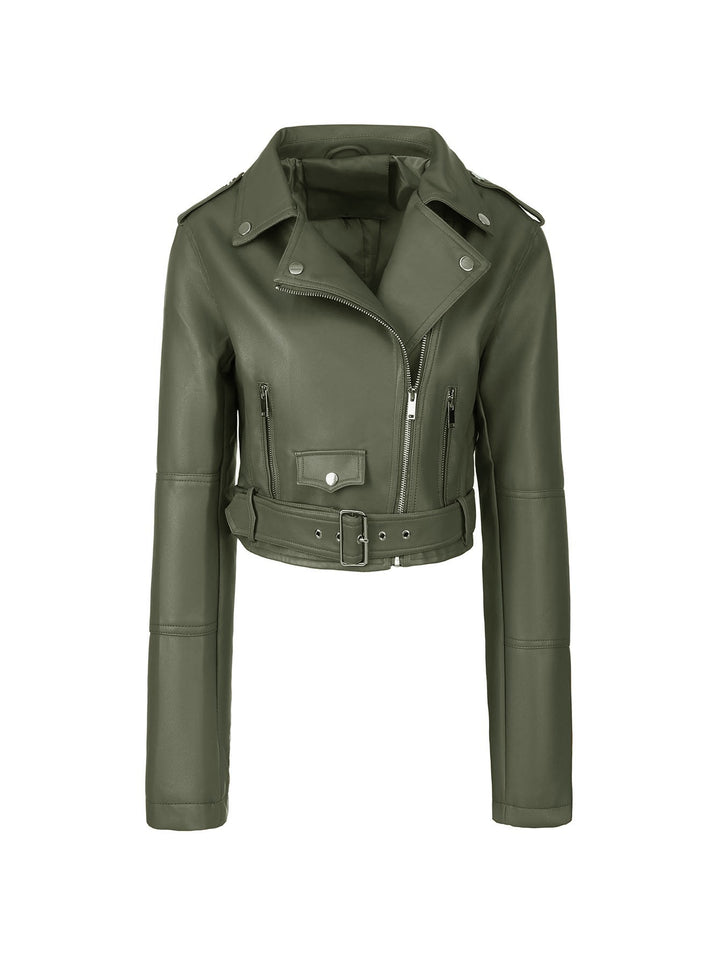 Damen Modische Bikerjacke mit Gürtel Drune