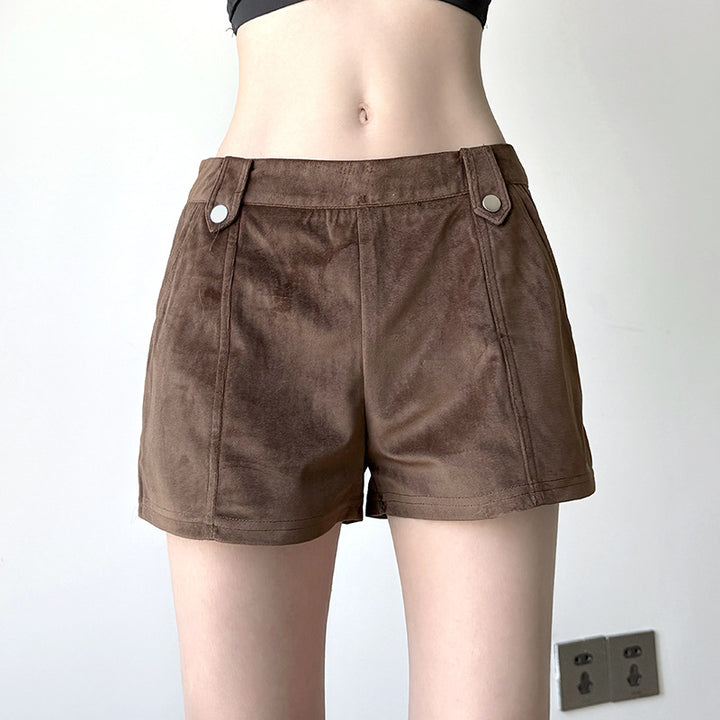 Damen modische Kunstleder Shorts mit eleganten Details Drune
