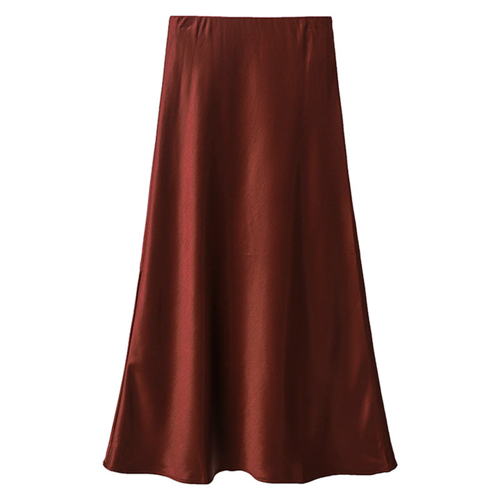 Damen nan eleganter Midirock aus Satin mit A-Linie und nahtlosem Bund Drune
