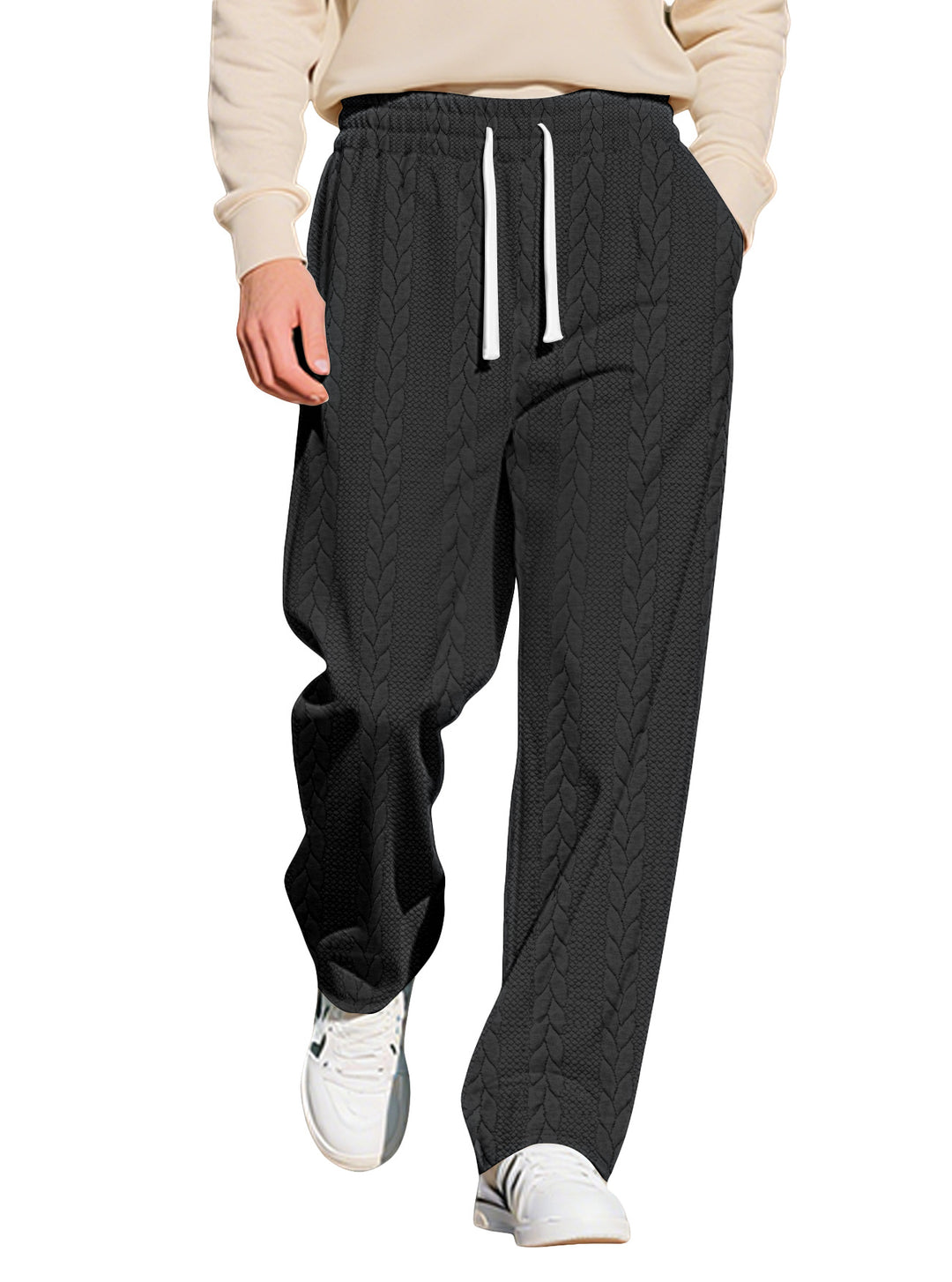 Herren nan locker fallende Strick-Jogginghose mit Zopfmuster und Kordelbund Drune