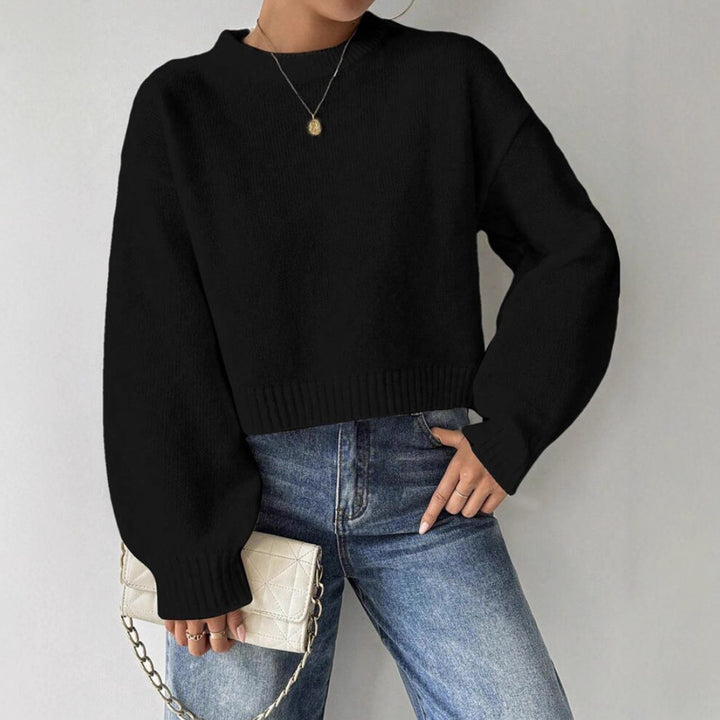 Damen Kurz-Cropped Pullover aus feinem Strick mit Ballonärmeln und geripptem Bund Drune