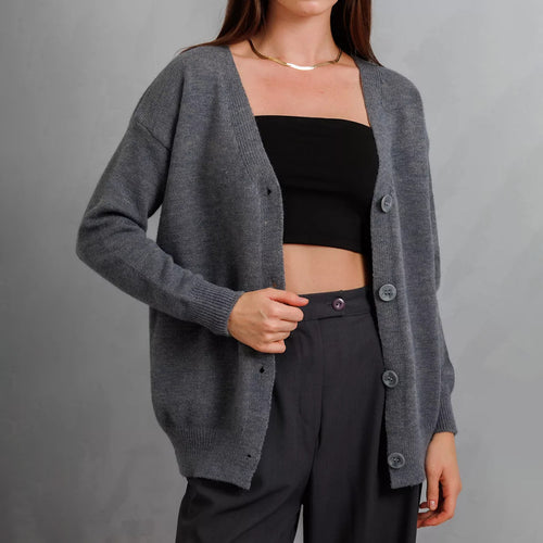 Damen Strickjacke mit Knöpfen und tiefem V-Ausschnitt Drune